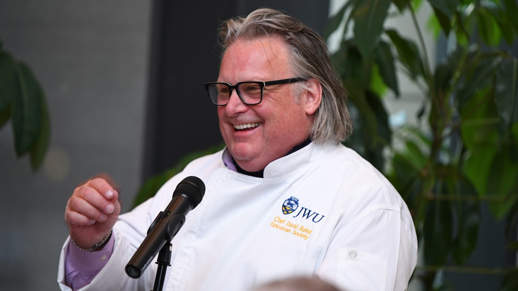 Chef David Burke speaking at the 2021 Epicurean Scholarship Society dinner at JWU Charlotte