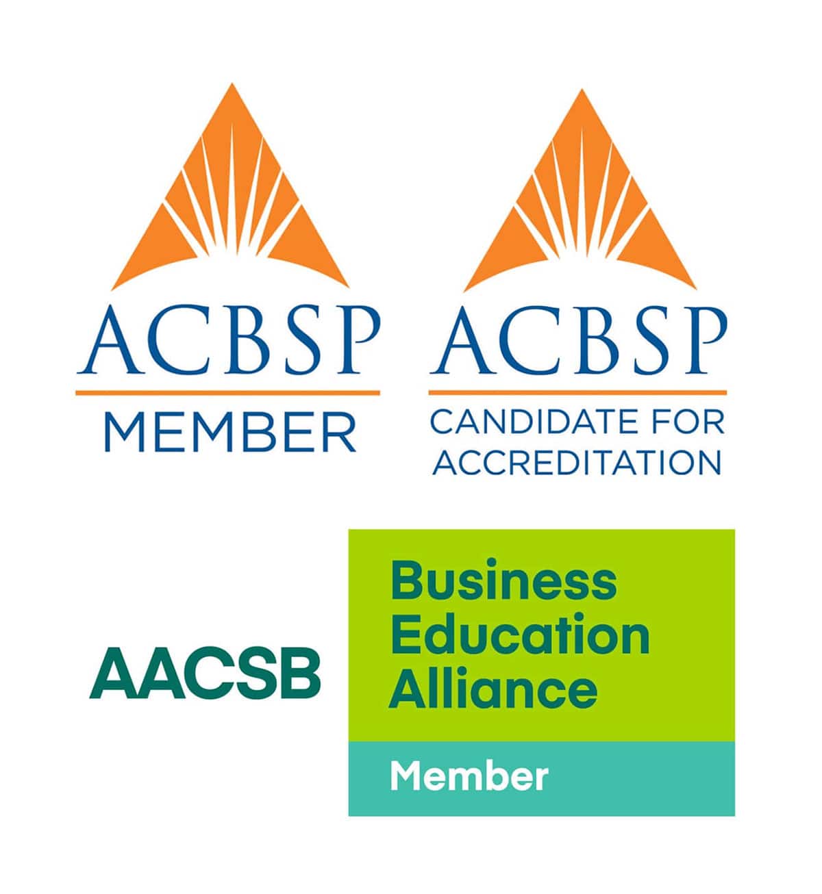 ACBSP and AACSB Business Education Alliance member logos in a vertical orientation. 