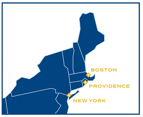 map of Providence, New York and Boston