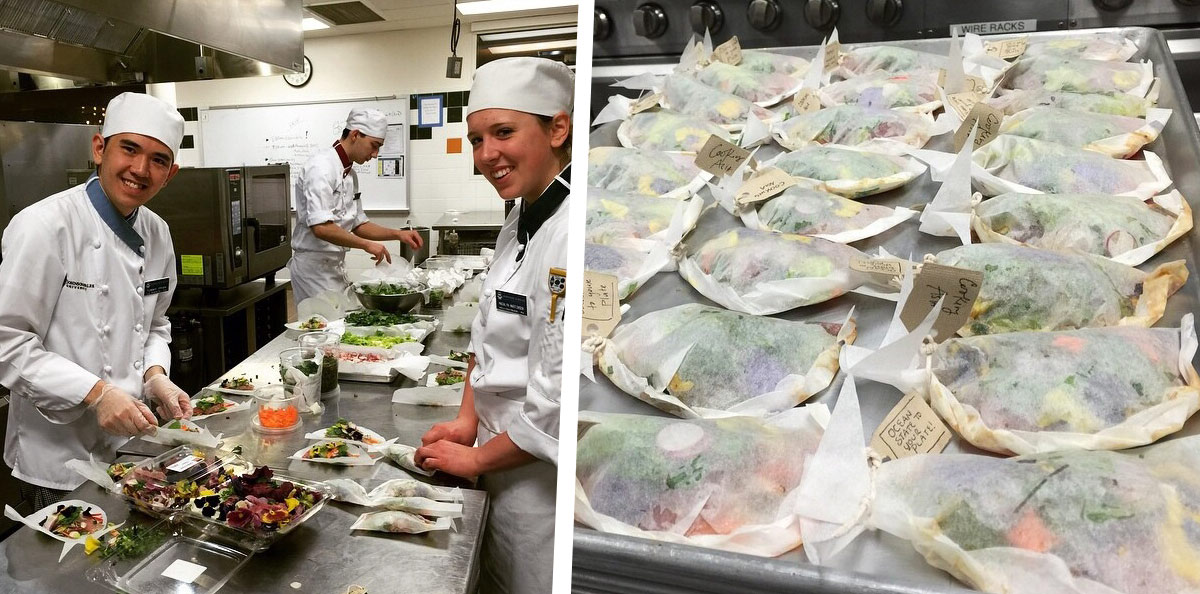 Edible flowers, herbs + Southeast Asian aromatics being prepped for Cooking Asia’s entry into the Seafood Challenge. | Photos: Branden Lewis