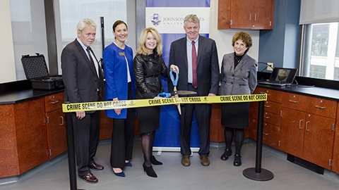 JWU Providence administration at the Criminal Justice Lab ribbon cutting ceremony