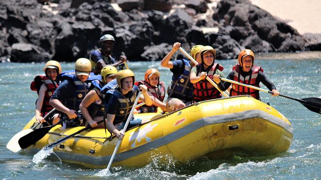 Whitewater rafting on the Mighty Zambezi River known as one of the best and most extreme rivers for whitewater sports