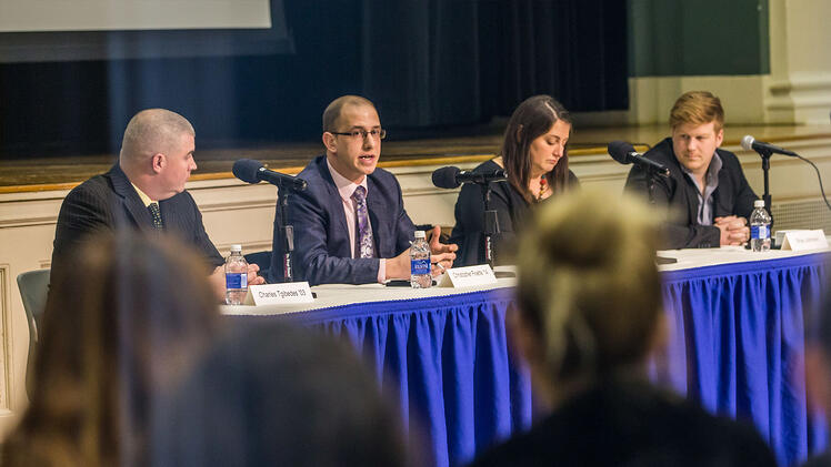 Speakers' panel made up of Chartwells employees  talk to JWU students