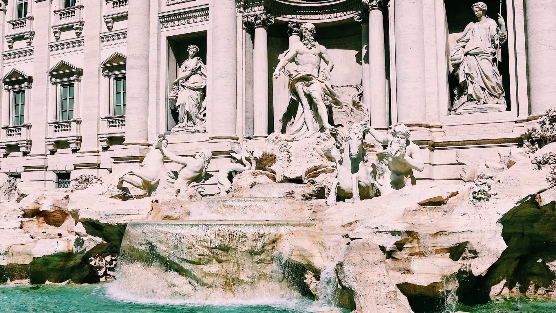 Sculptures and a fountain in Rome, Italy