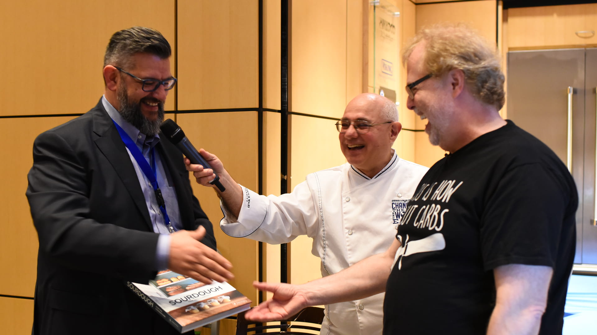 Karl de Smedt of Puratos, Peter Reinhart of JWU Charlotte, and Nathan Myhrvold of Modernist Cuisine (left-right)