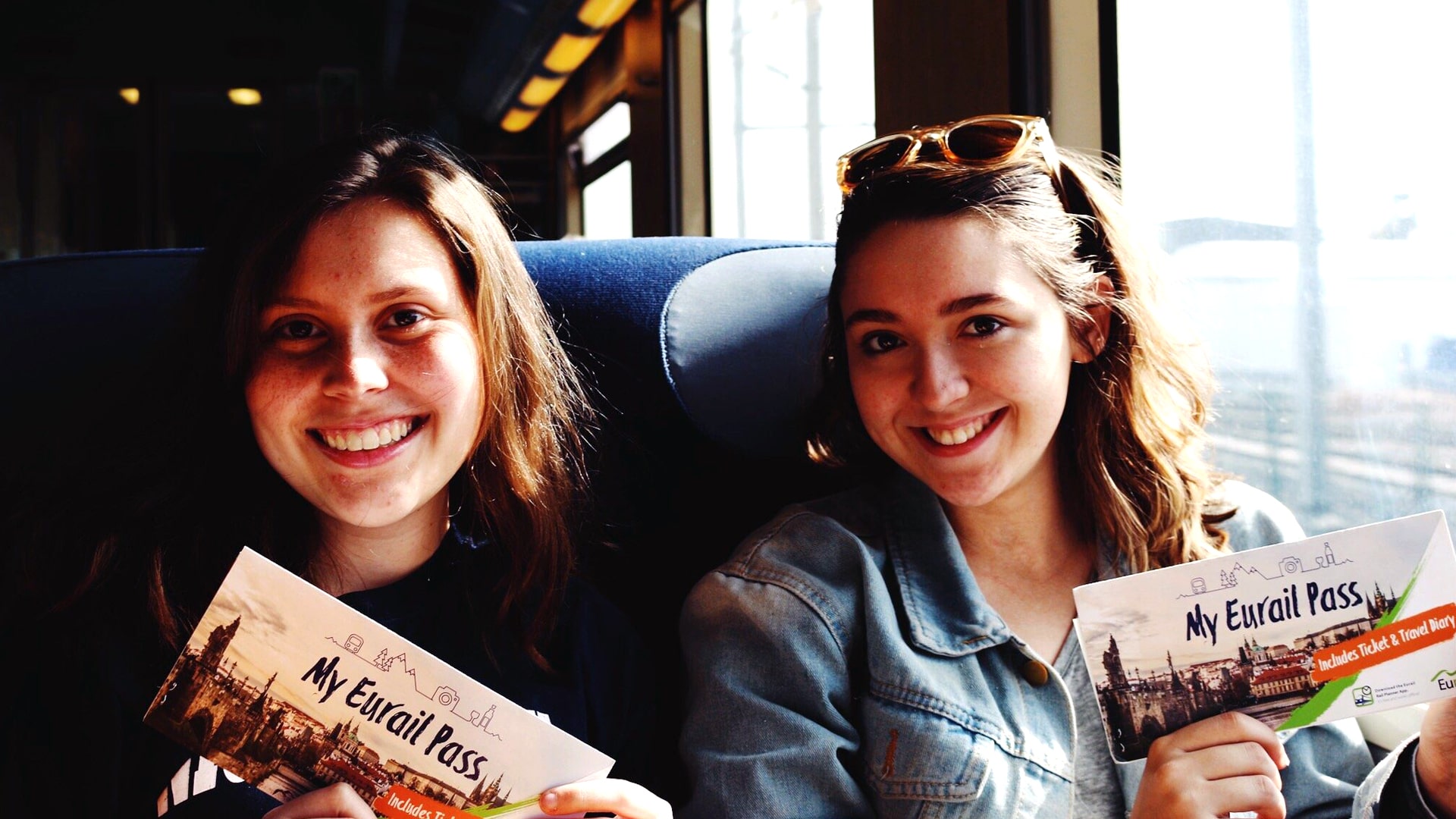 Have Eurail pass, will travel. Katelyn Colantonio and friend on a train.
