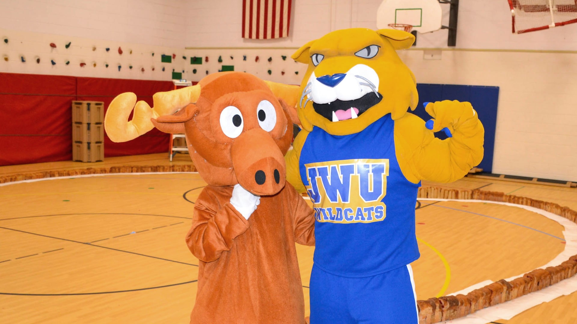 JWU Willie with school mascot.