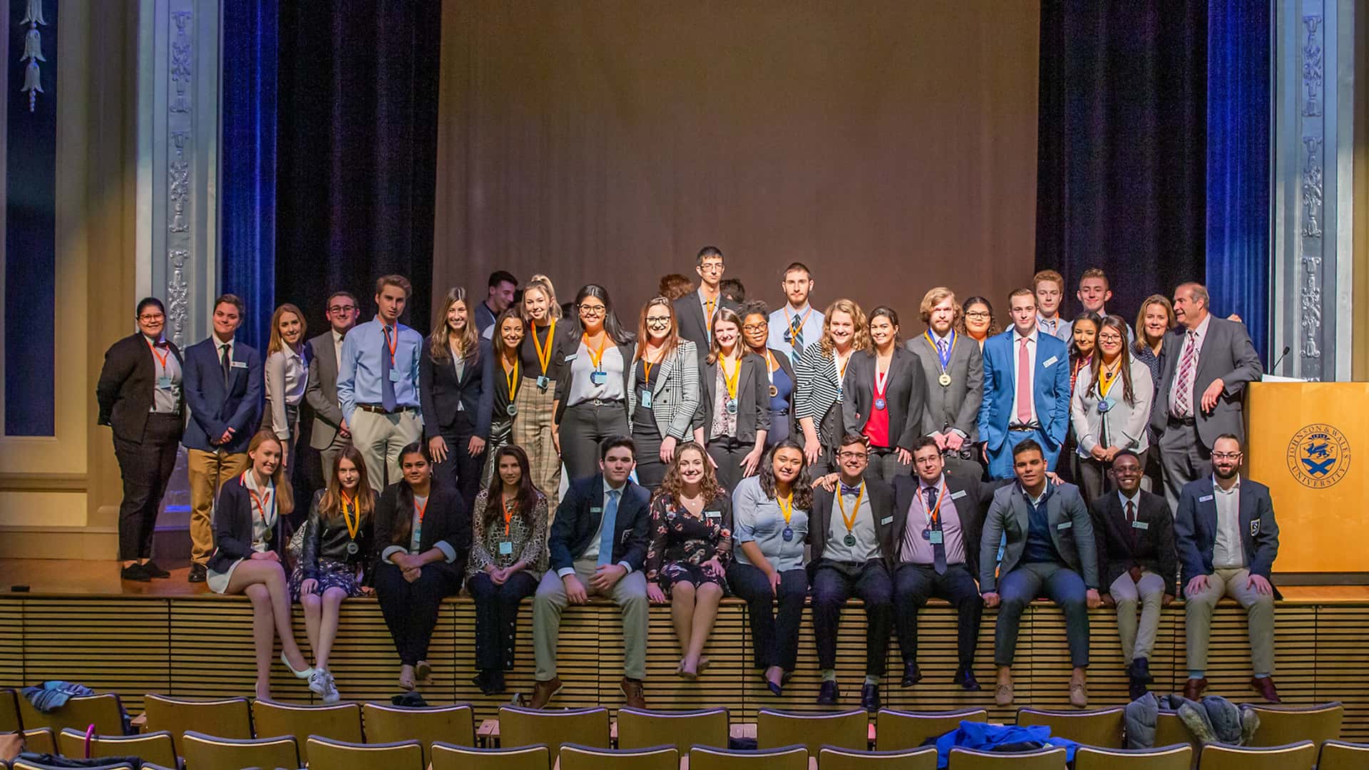 group photo of JWU DECA students at a conference in 2020
