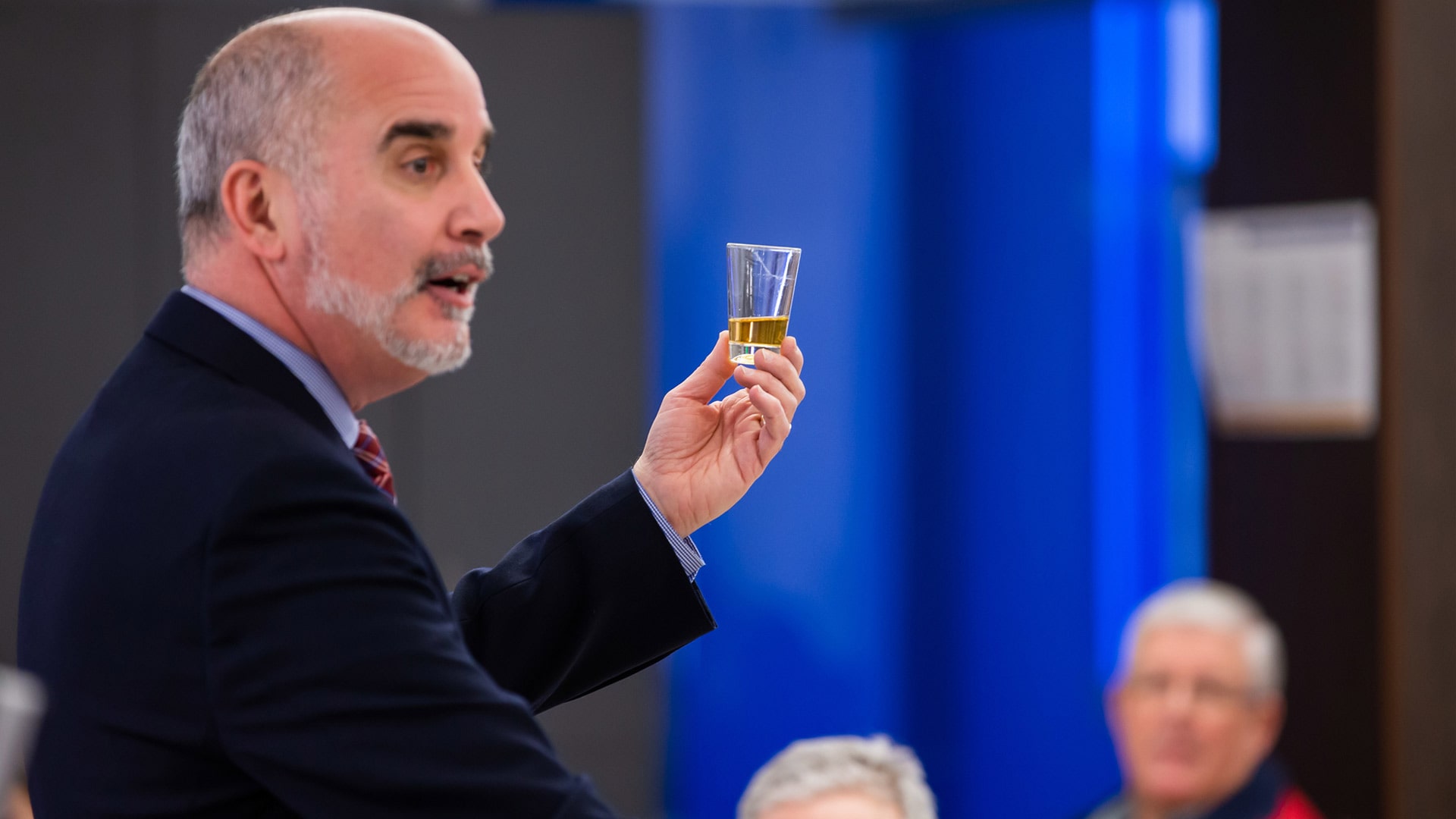 Michael Sabitoni, associate professor and department chair for both International Travel/Tourism Studies and Food & Beverage Management, gave students and parents a tea tasting experience during Hospitality Experience  Day.