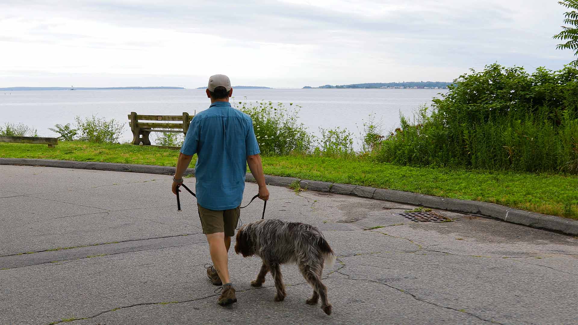 Magnus Thorsson walking with his dog