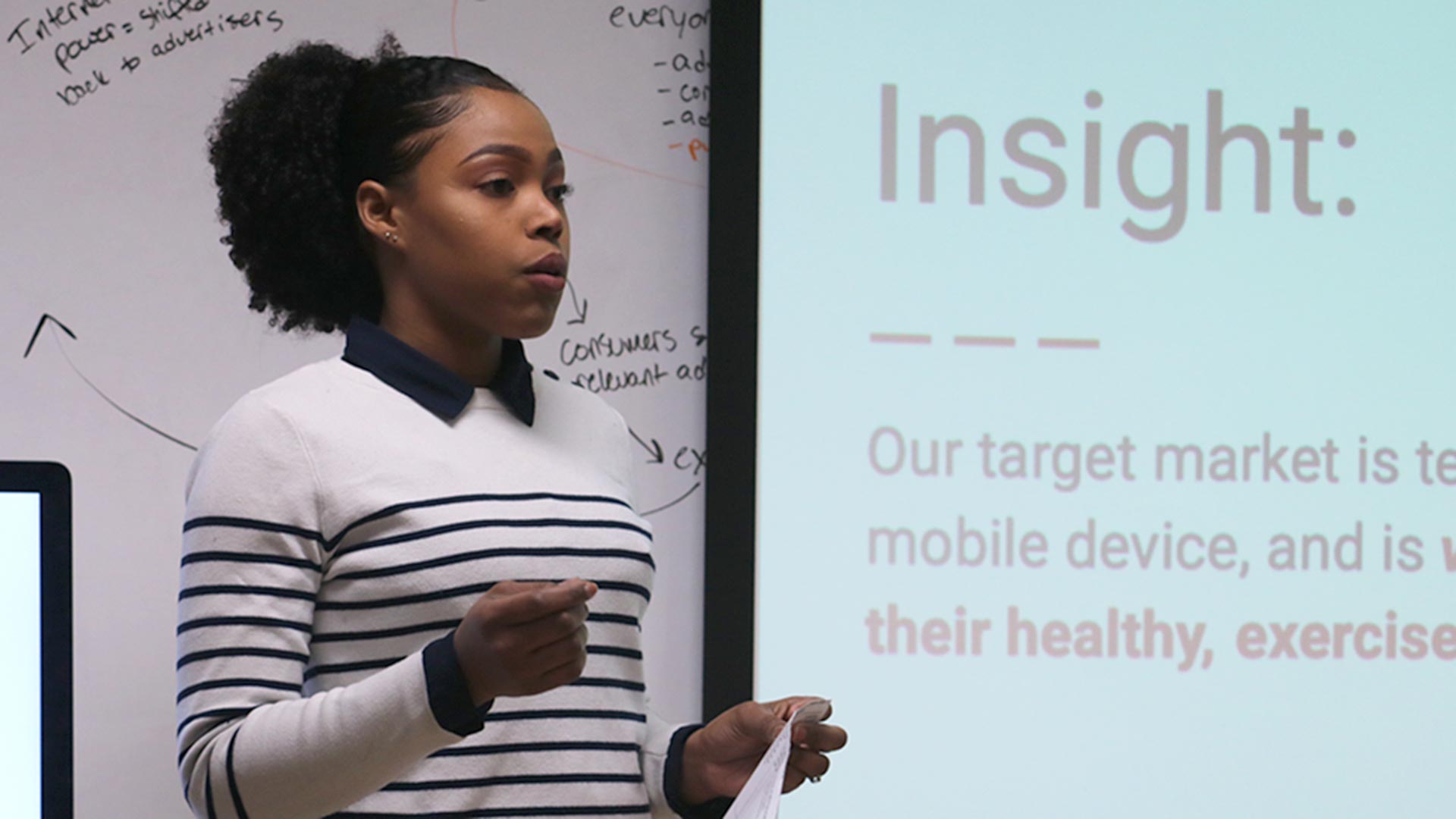 Ismery CarroscoBera '20 presents her group’s Search Engine Marketing campaign.