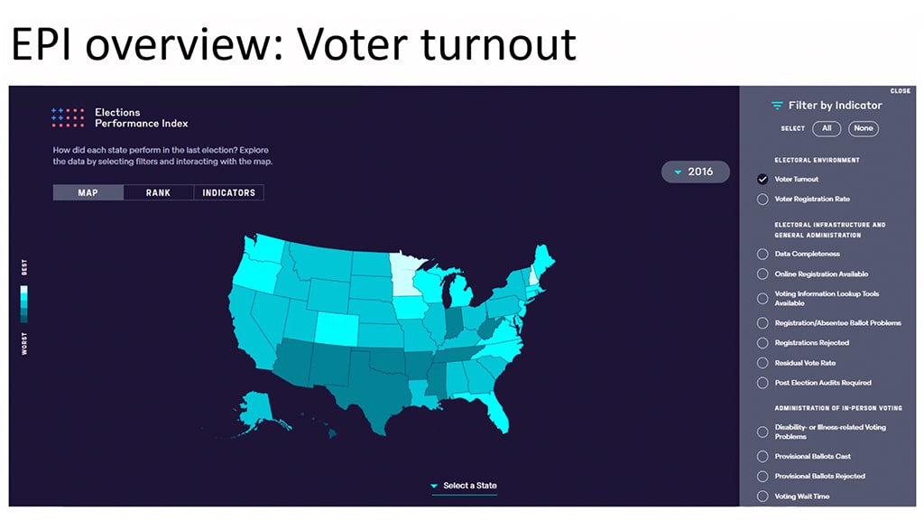 MIT Election Lab: Graphic depicting the 2016 Voter Turnout by State