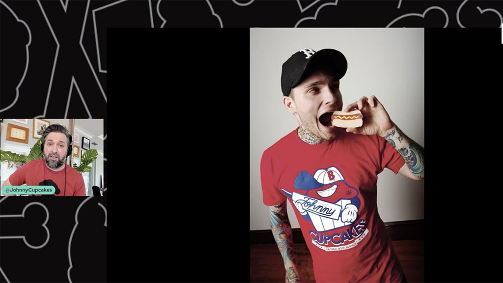 Screenshot of Johnny at panel showing a T-shirt with an illustration of baseball player holding a rolling pin