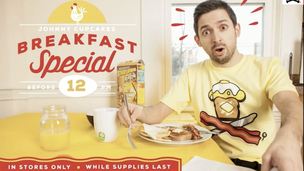 Screenshot of Johnny Cupcakes breakfast special advertisement