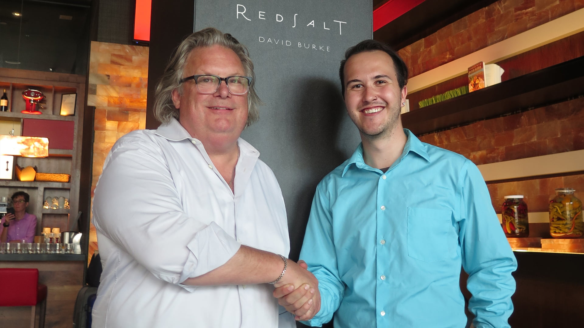 Chef David Burke with Burke Fellow Sean Murphy '21 at Red Salt in Charlotte.