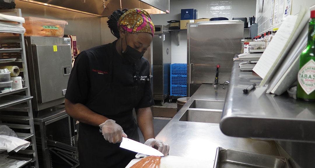 Appiah demonstrating a moment in the life of a sous chef