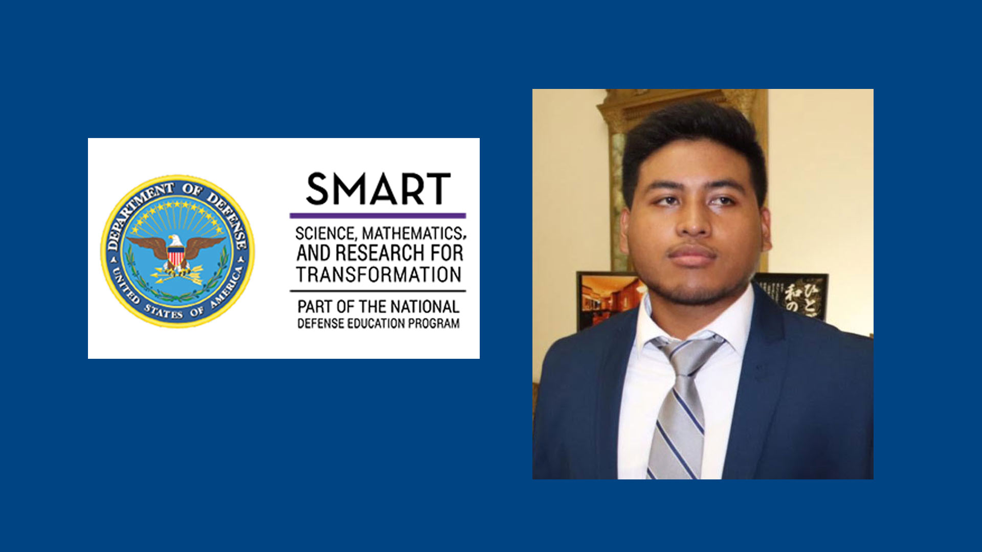 banner image showing Xavier Quinata and the logo for the SMART Scholarship