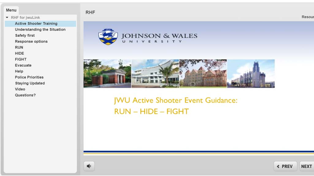 screenshot of what students will see when going to the campus safety online training page