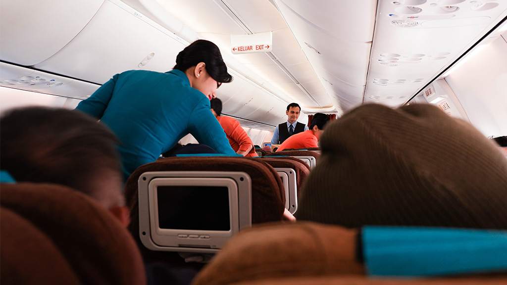 Inside of plane cabin from passenger's seat