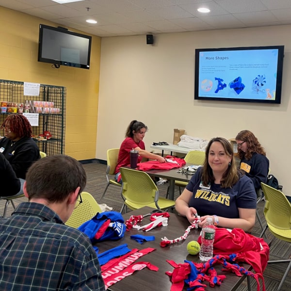 Making dog toys at the Wildcat Center.