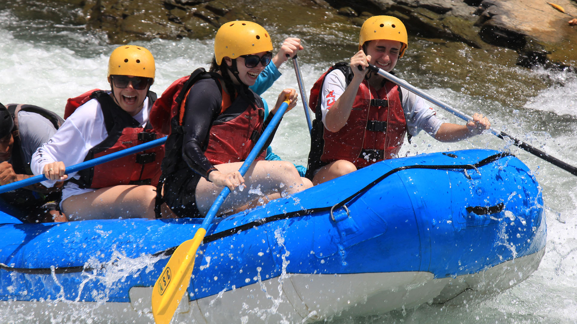 Students white water rafting on Costa Rica