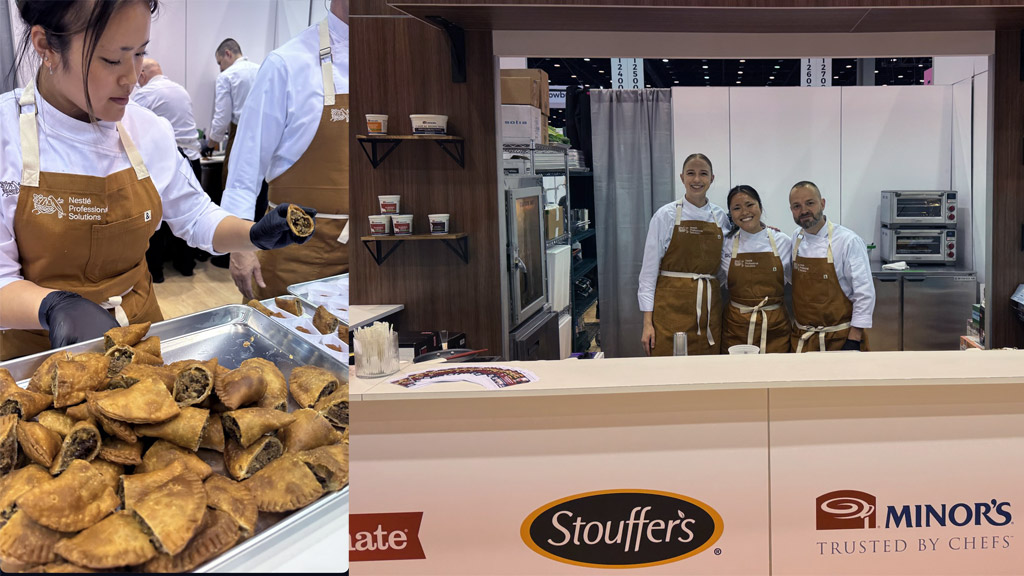 photo collage of Madison Chan '26 preparing baked goods and posing with colleagues at a booth
