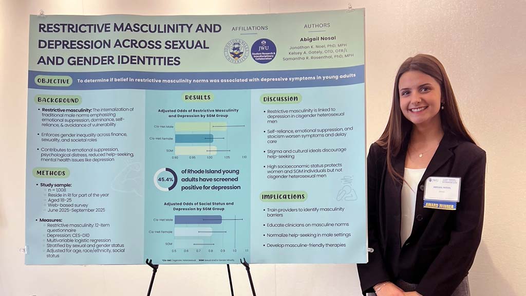 Abigail Nosal with her poster presentation at the 2025 Student Research, Design &amp; Innovation Symposium. 