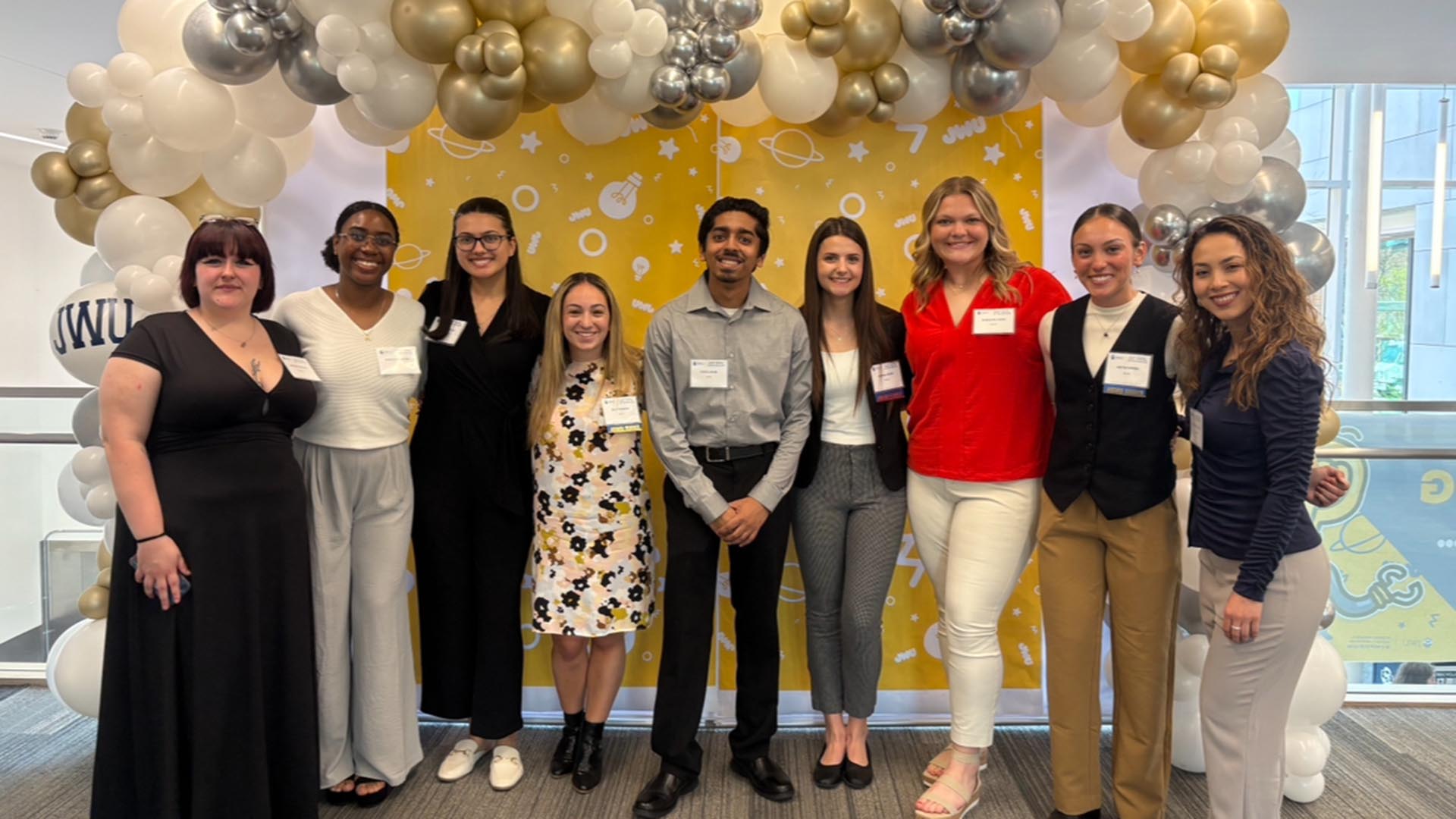From left to right: Haylee Canadas, Cierra Bradford, Madison Morais, Lilly Oliveira, Steve Jacob, Abigail Nosal, Madalyn Lyons, Jadyn Torres and Andrea Avila.