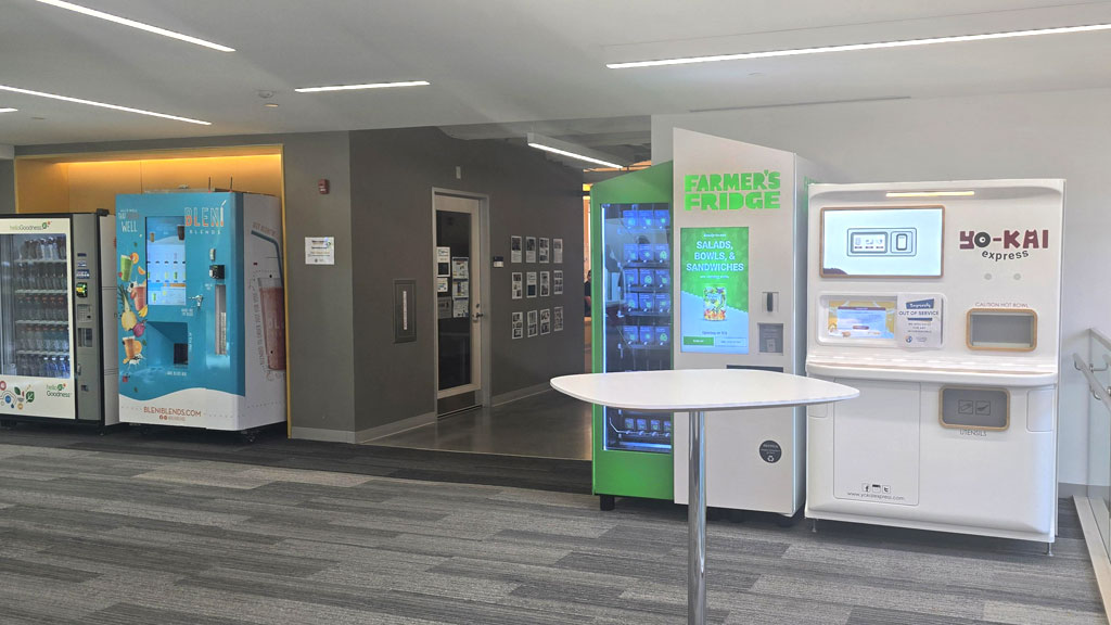 Smart food vending machines can be found in the Bowen Center.