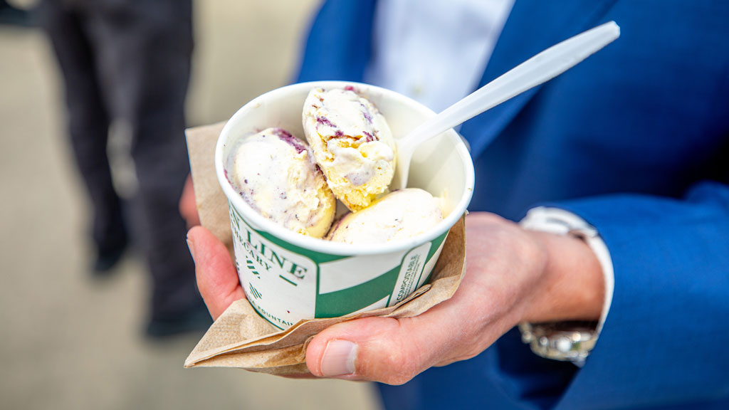 JWU’s ice cream collaboration with Green Line Apothecary, Wild Blueberry Lemon Cheesecake.