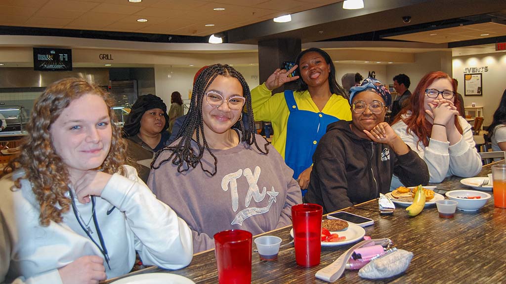 Students gather in the Caf for Midnight Breakfast