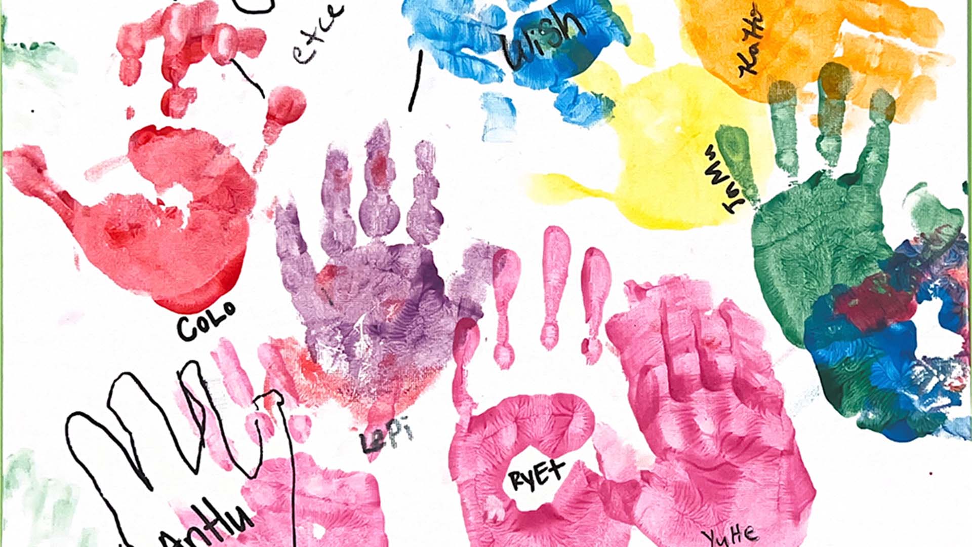 Colorful painted handprints