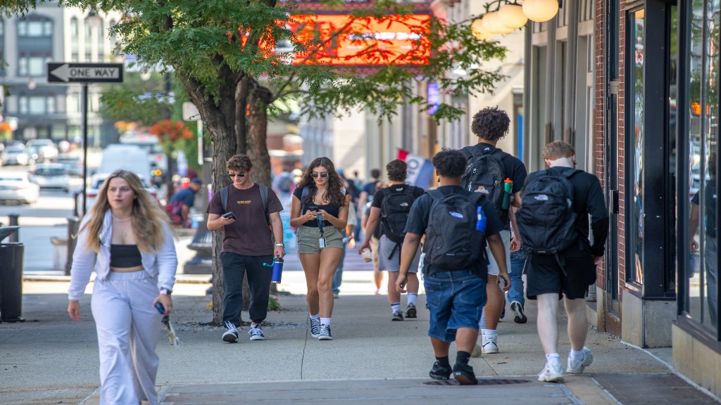 students walking outside the providence performing arts center