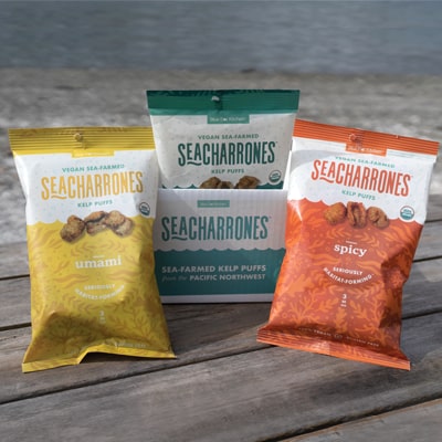 Blue Dot Kitchen, founded by Travis Bettinson '10, recently launched SeaCharrones, a crispy, kelp-infused snack.