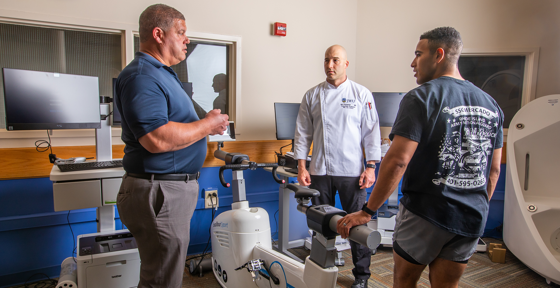 Associate Dean Paul Ullucci and Associate Professor Jon Poyourow '03 in the new Exercise Sports Science lab.