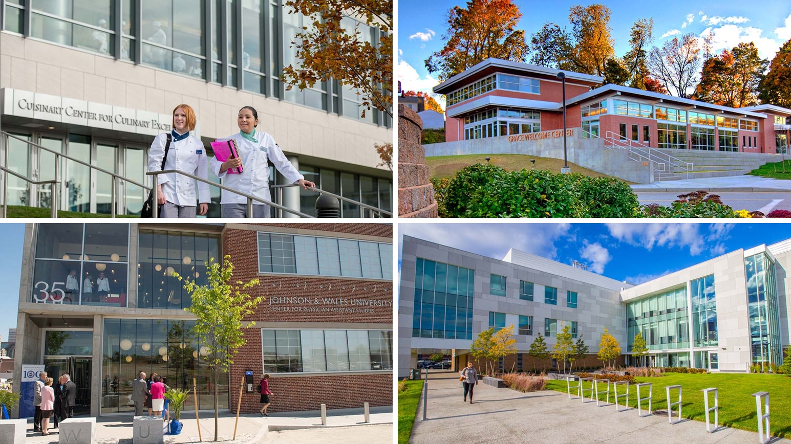 LEED Gold Certified Buildings, clockwise from left: Cuisinart Center for Culinary Excellence, Grace Welcome Center, Bowen Center for Science and Innovation, Center for Physician Assistant Studies.